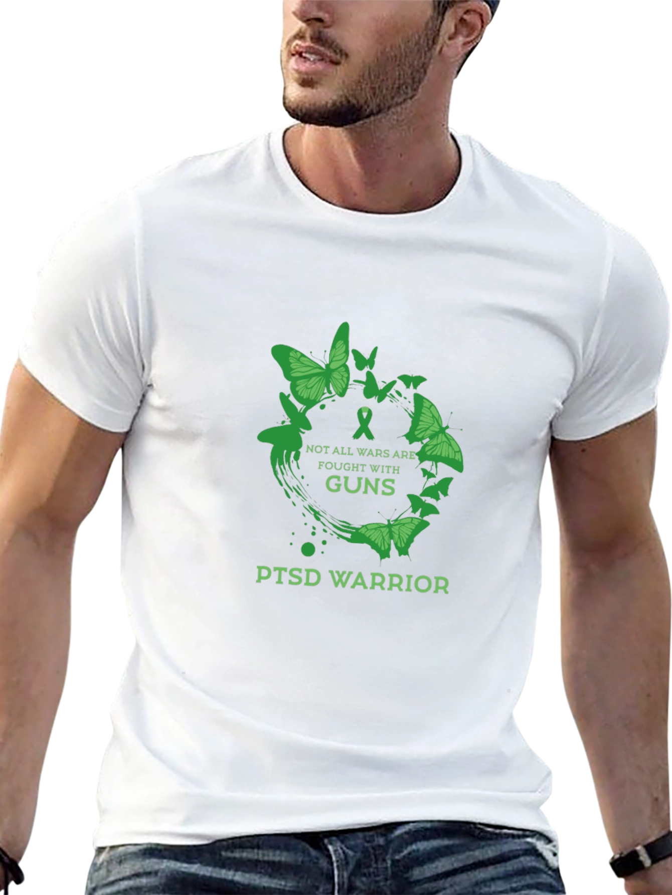 PTSD Warrior T-Shirt - Green Butterfly Design