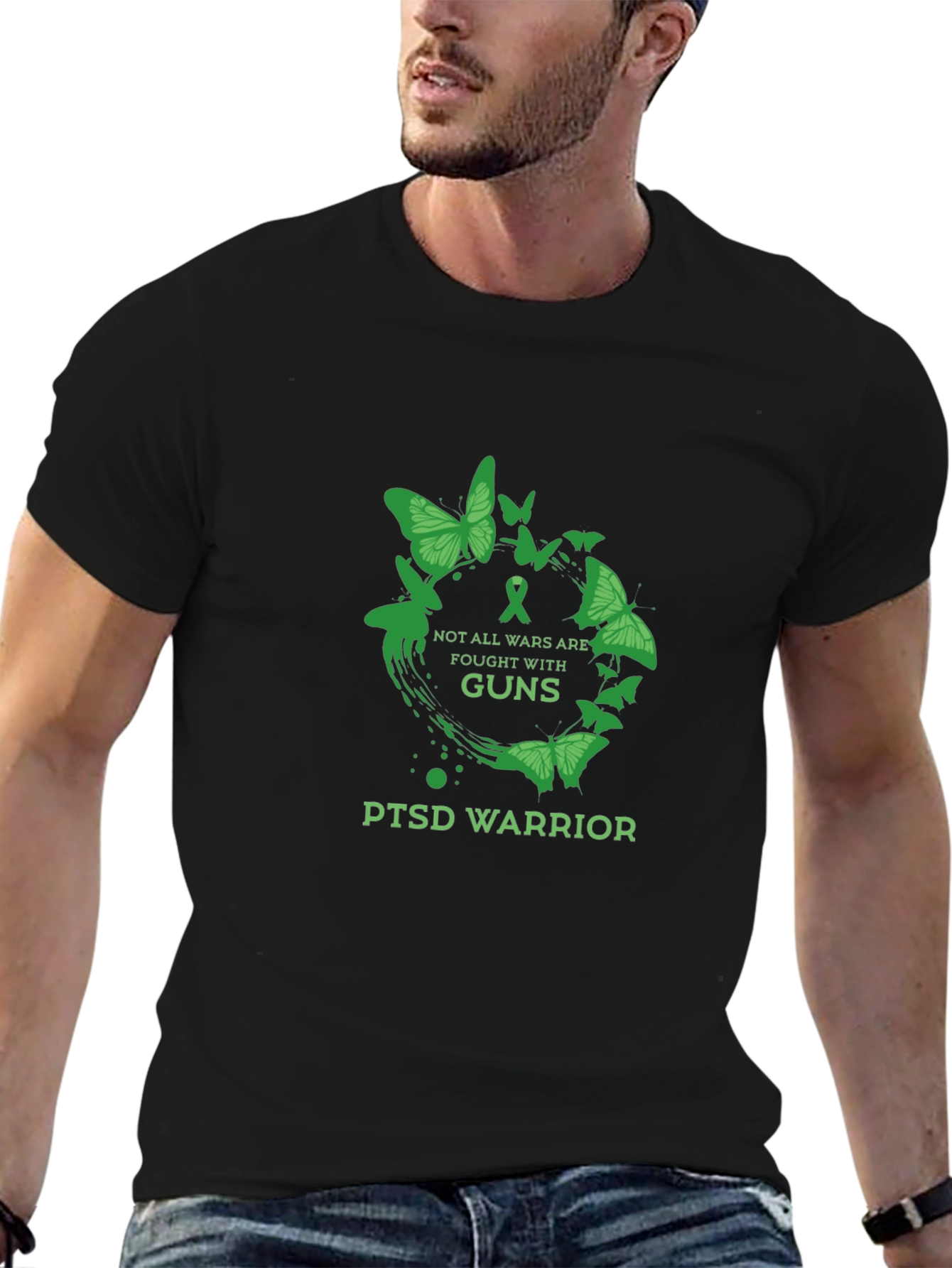 PTSD Warrior T-Shirt - Green Butterfly Design