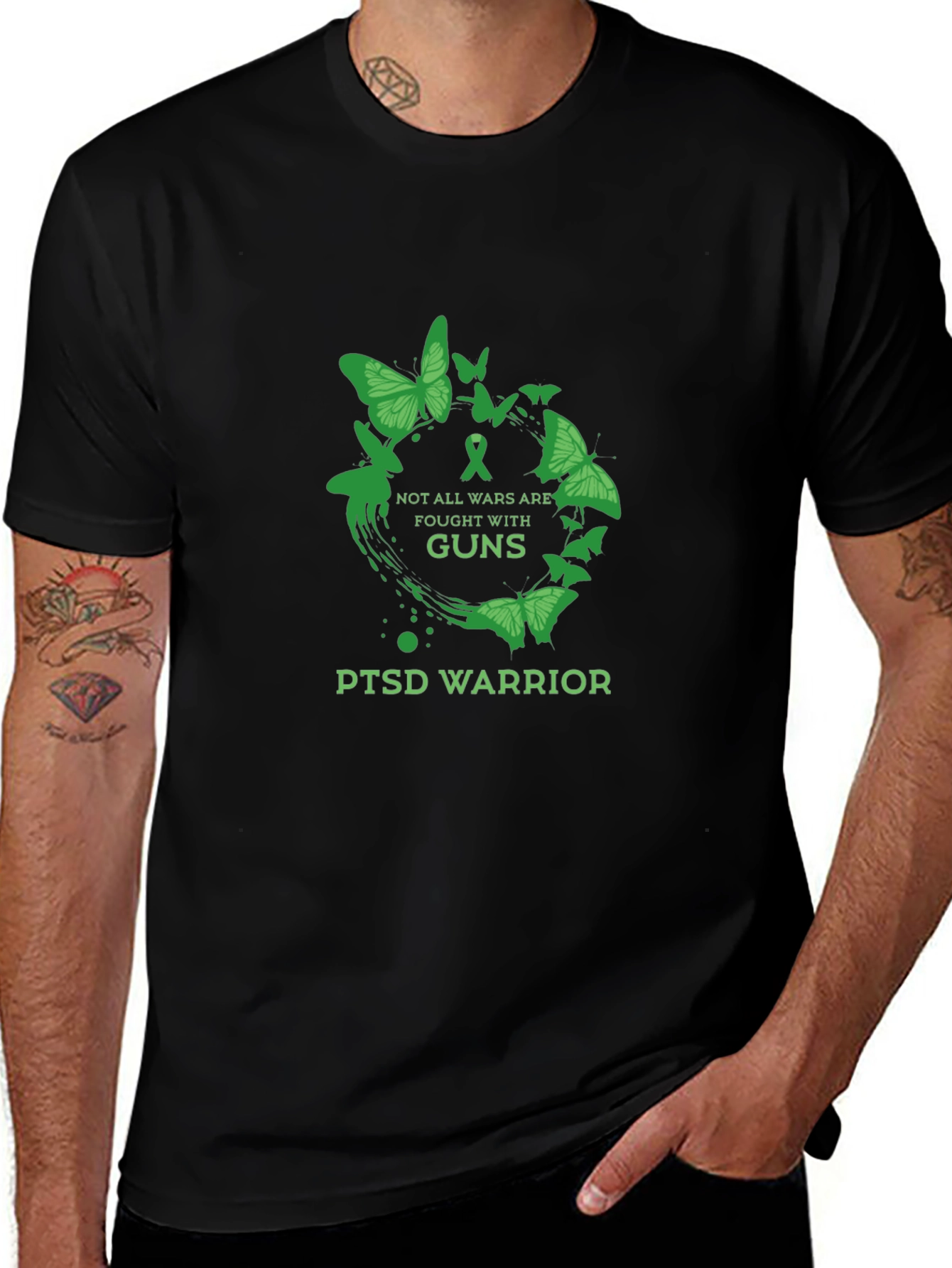 PTSD Warrior T-Shirt - Green Butterfly Design
