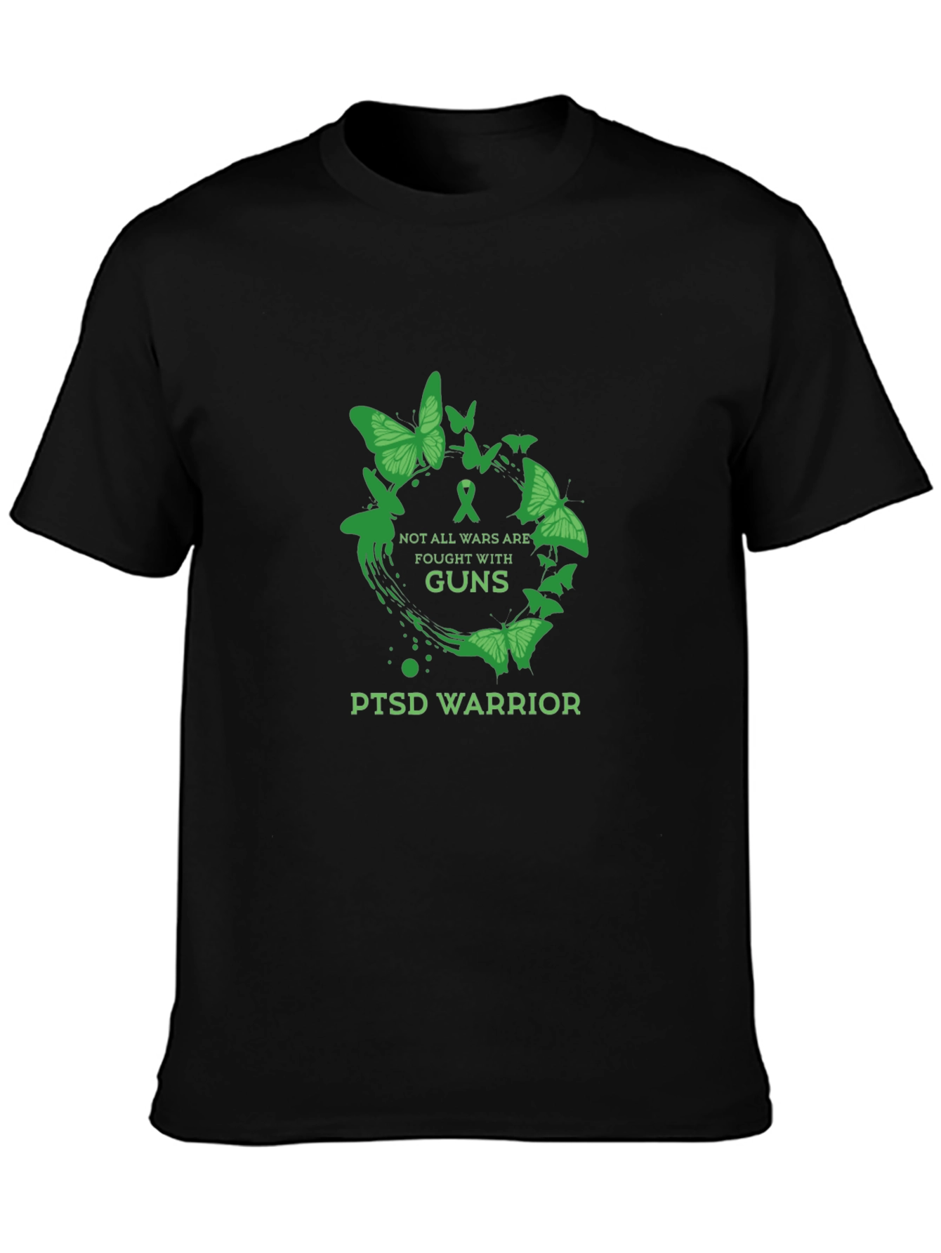PTSD Warrior T-Shirt - Green Butterfly Design