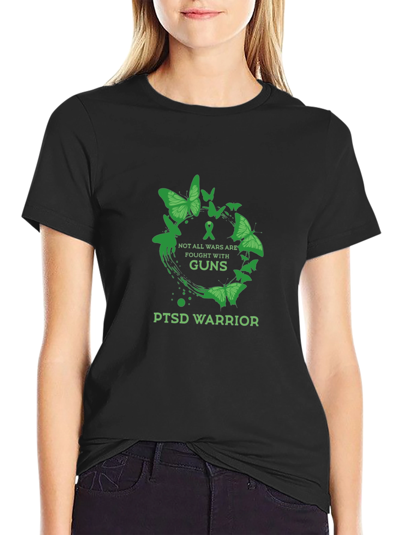 PTSD Warrior T-Shirt - Green Butterfly Design