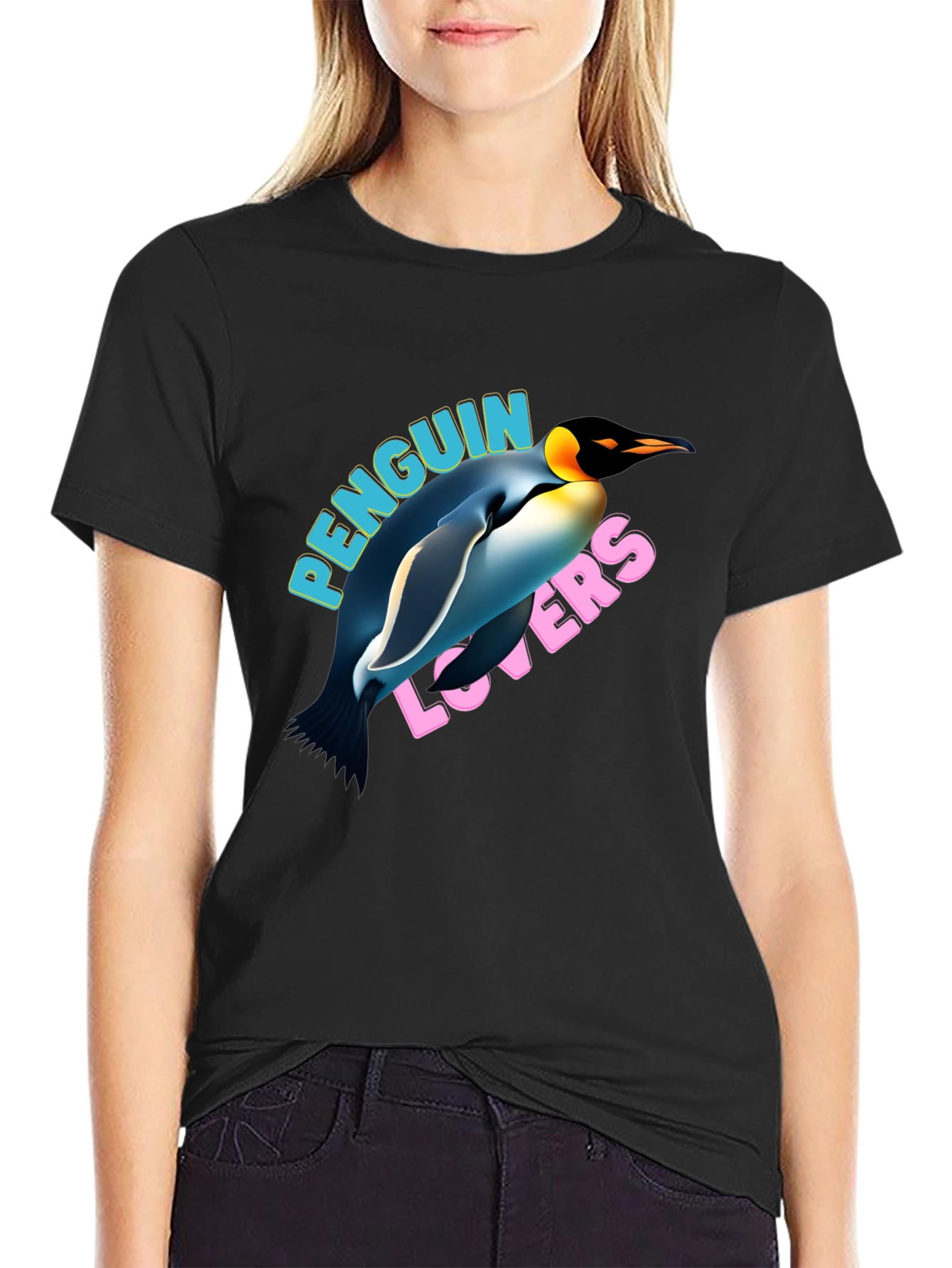 Penguin Lovers Graphic T-Shirt - Black