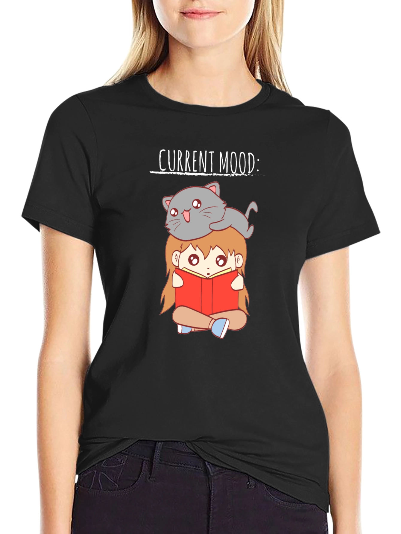 Current Mood Cat & Book T-Shirt