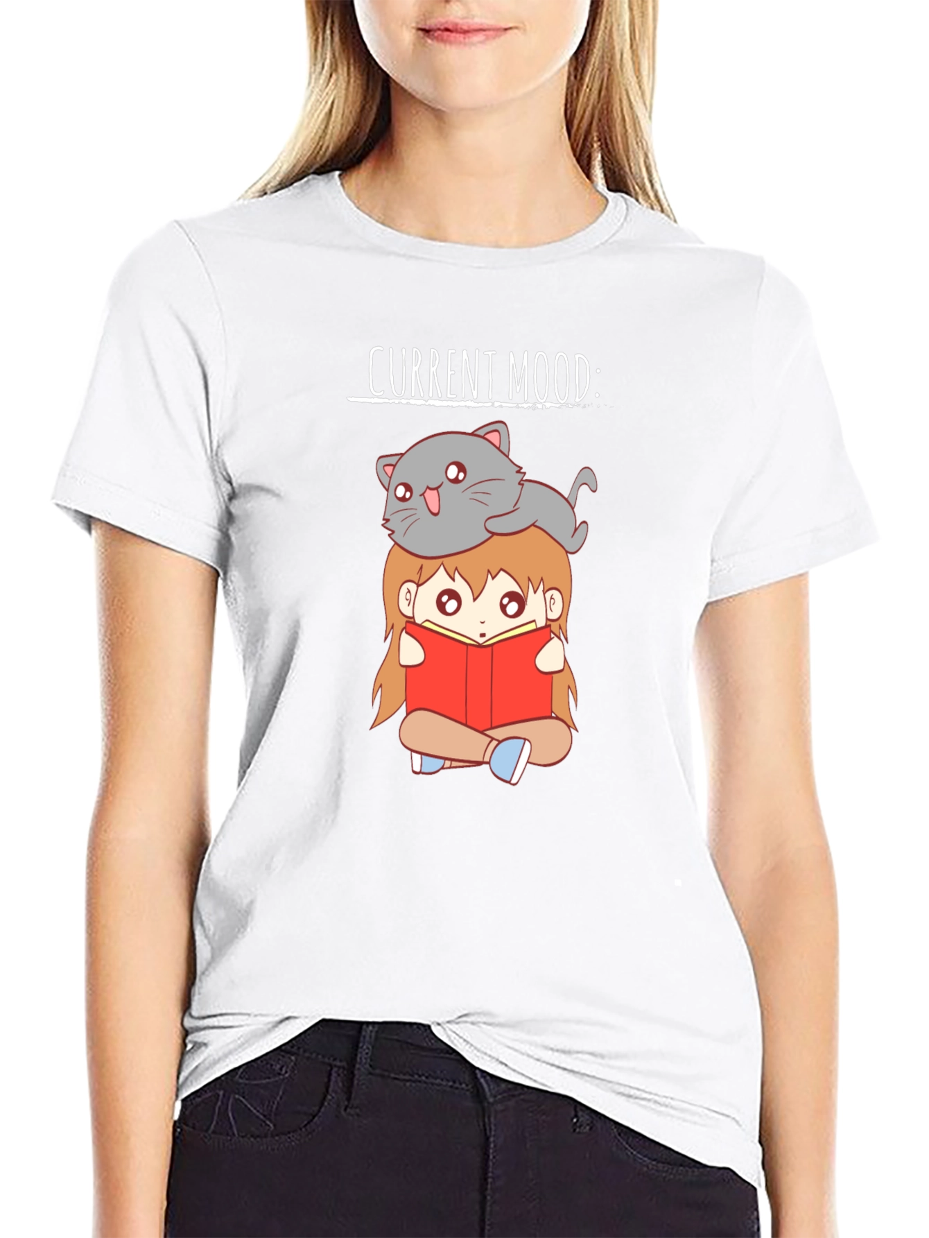 Current Mood Cat & Book T-Shirt