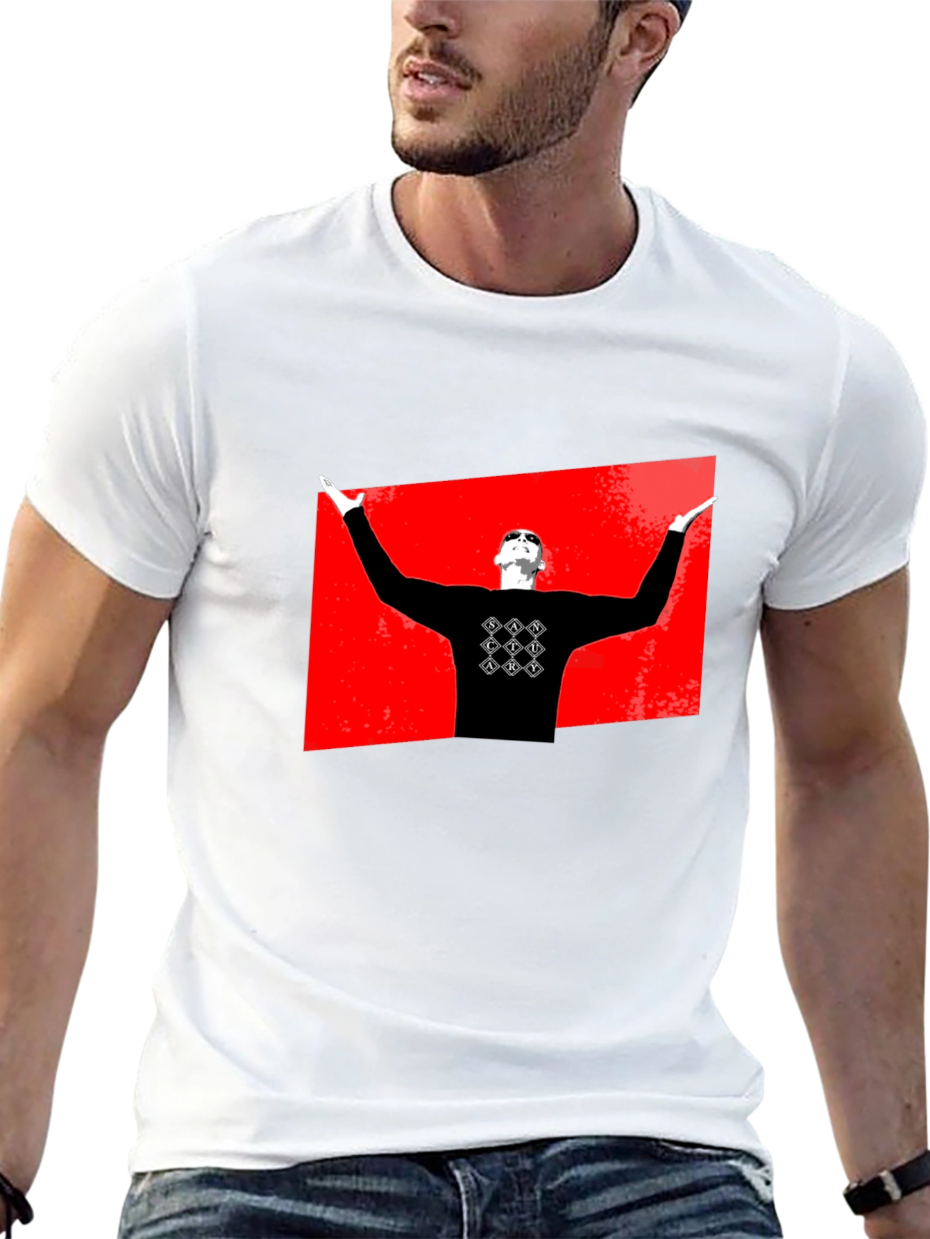 Graphic Black T-Shirt - Red Background