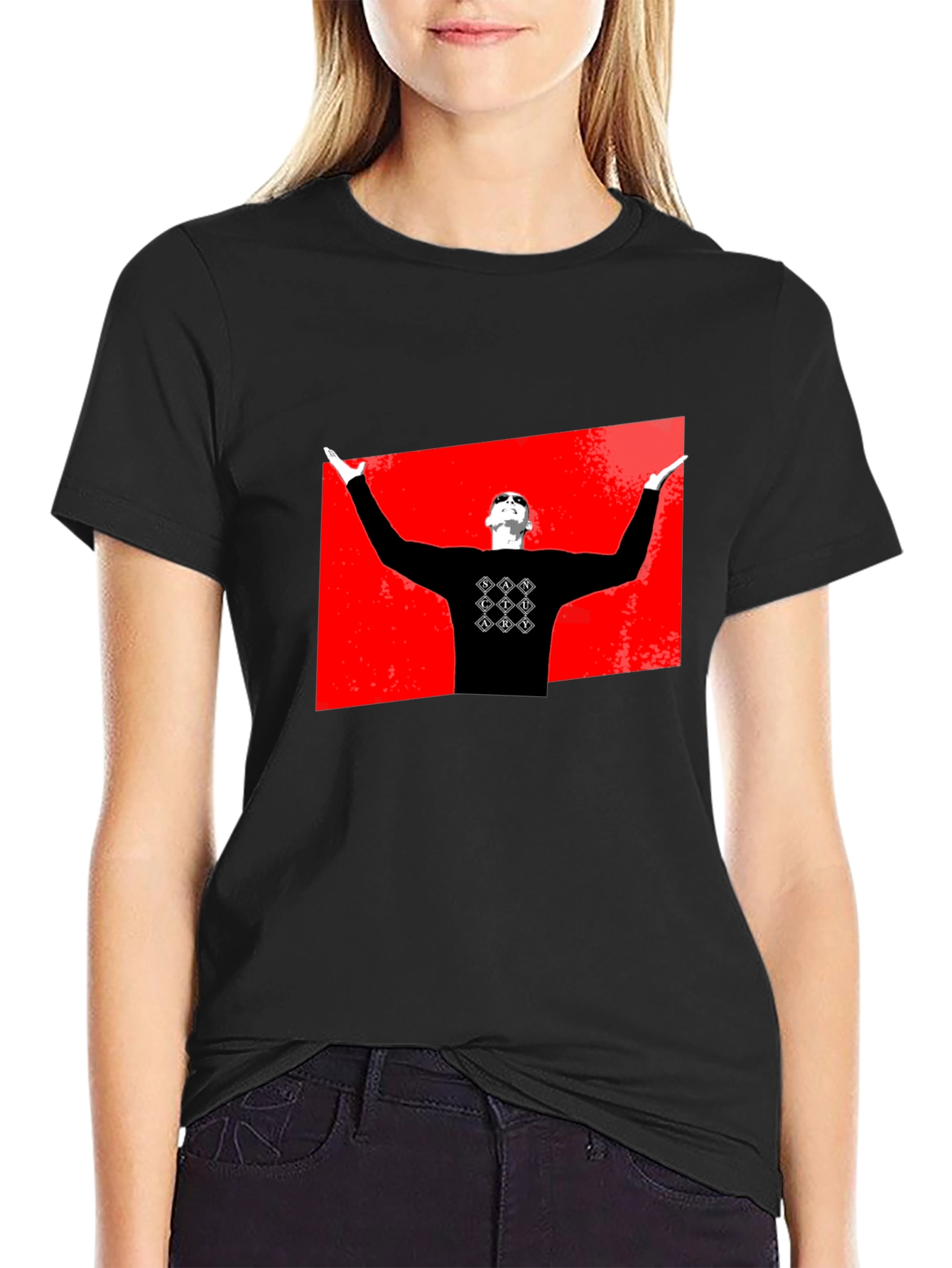 Graphic Black T-Shirt - Red Background