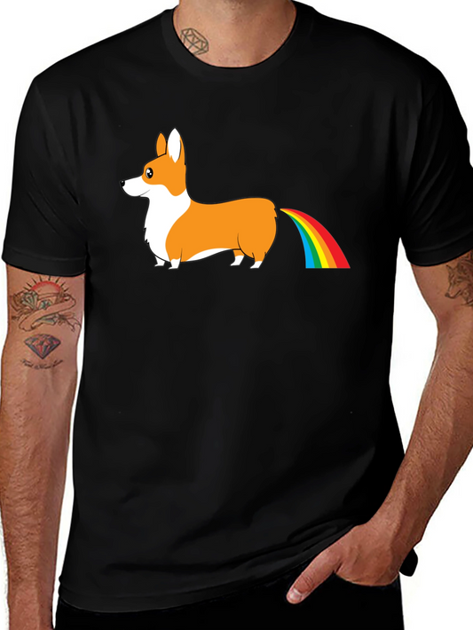 Rainbow Corgi Graphic Tee - Black Cotton